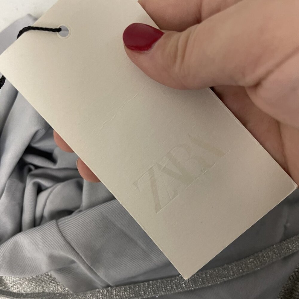 Zara Womens Metallic Thread Midi Dress Medium Silver Straight Neck 1131/821 NWT - Picture 7 of 16